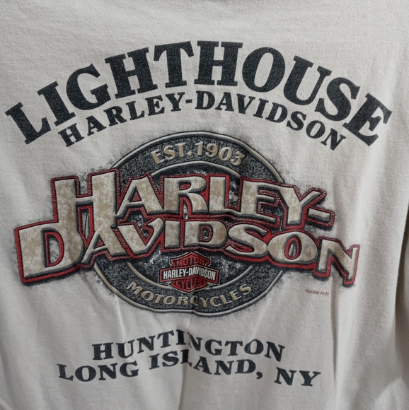 Harley Davidson Cream Lighthouse T-Shirt Large Graphic Double Sided Biker - Picture 6 of 7